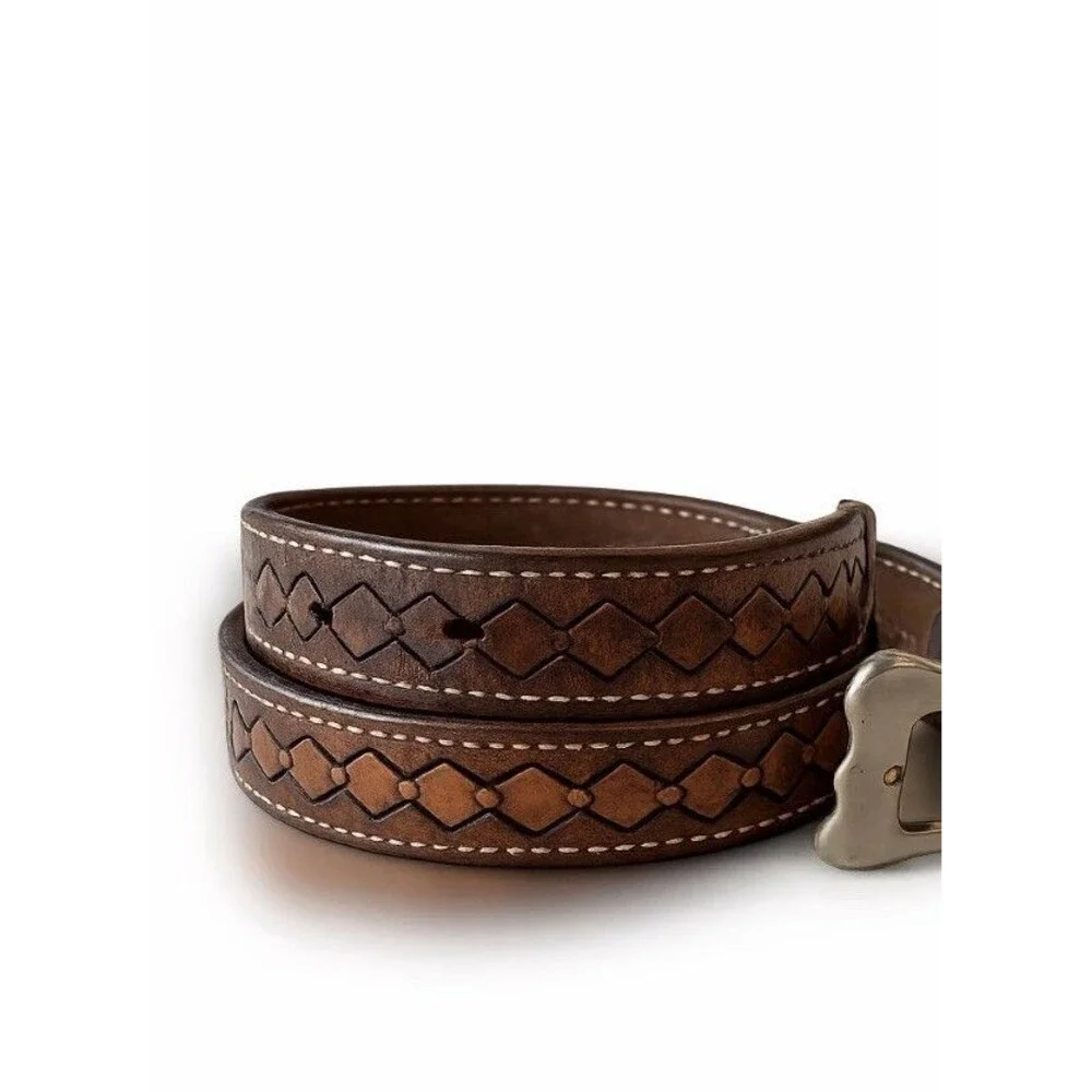 Vintage Interlocking Diamond Design Brown Leather Belt 31